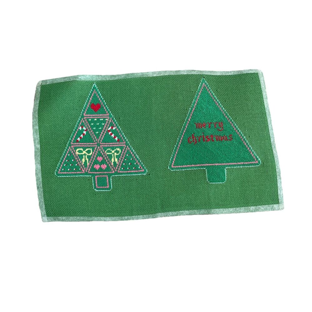 Heart Christmas Tree Cross Stitch Finished Ornament Holiday Green Handmade Vtg